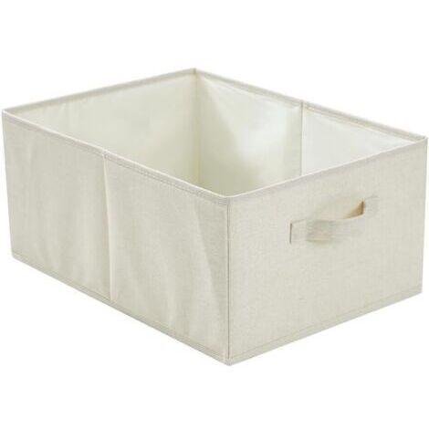 Boîte de rangement pliable en coton et lin beige 47 cm × 34 cm × 21 cm, boîte de rangement lavable avec poignée pour ranger pulls et draps, 1 pièce