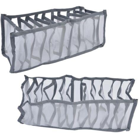 Boîte de rangement pliable en maille respirante à plusieurs compartiments pour chaussettes, soutiens-gorge et culottes (11 compartiments)