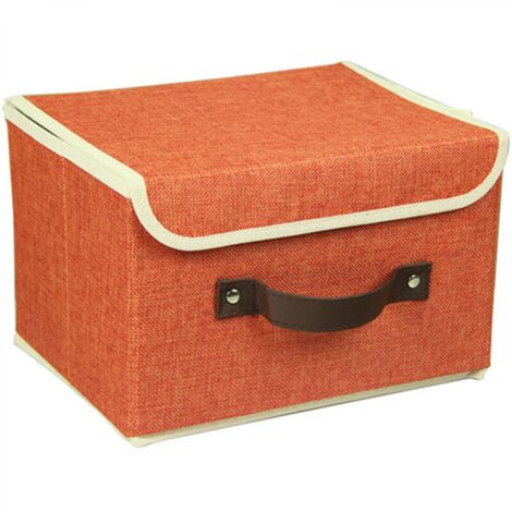 Boîte de rangement pliable orange 38 x 25 x 25 cm, carton épais en coton et lin de haute qualité, boîte de rangement en tissu lavable, 1 pièce