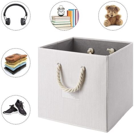 Boîte de rangement pliable pour vêtements et livres en lin noué bambou gris clair