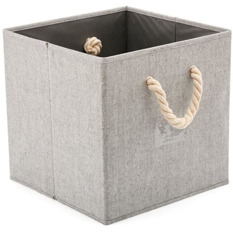 Boîte De Rangement Pliable - Tissu Coton Et Bambou - Poignées En Corde De Coton - Support Pour Étiquette - Gris - 30 X 30 X 30 Cm - 1 Pièce