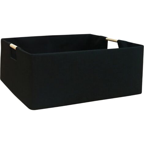 Boîte De Rangement Pliable - Tissu Lin Écologique - Base En Panneau De Fibre 2 Mm - Poignées En Bois - 42 X 31 X 17 Cm - Pour Étagère Armoire Bureau Voiture Chambre D Étudiant