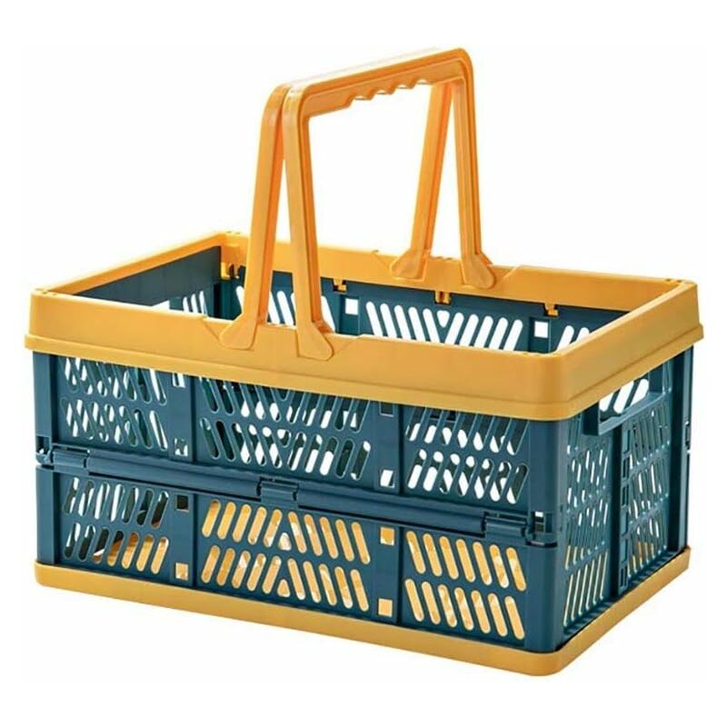 Fei Yu - Boîte de rangement pliante en plastique avec poignée, adaptée au camping familial et au pique-nique-bleu