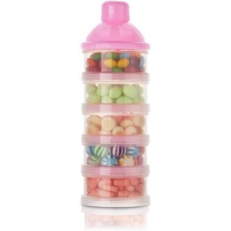 Boîte de rangement portable 5 couches pour lait en poudre pour bébé (rose)