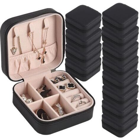 Boîte de rangement portable, coffret cadeau pour demoiselle d'honneur, mini boîte à bijoux, boîte de rangement en cuir PU, lot de 12, noir