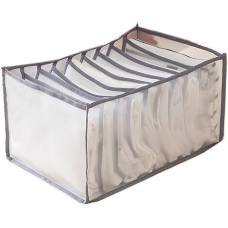 Boîte de rangement portable en filet, boîte de rangement multifonctionnelle pliable avec séparateur de tiroir, adaptée aux jupes et aux pantalons, 9 compartiments, grise.