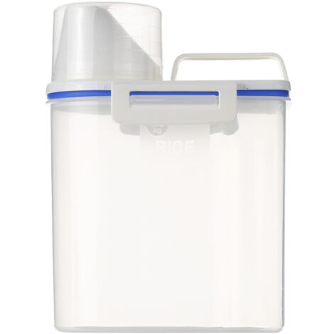 Boîte de rangement portable en plastique de 1,5 L pour riz, céréales et farine, avec verre doseur.