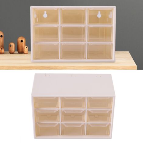 Boîte de rangement portable en plastique Mini Drawers de 9 compartiments Blanc pour bijoux et cosmétiques