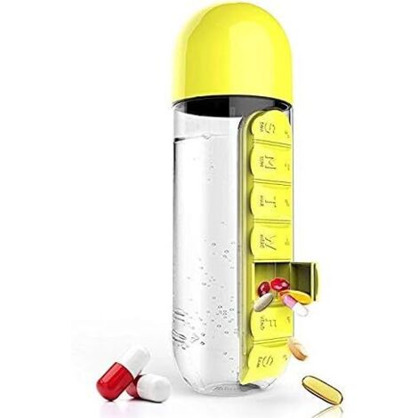 Boîte de rangement portable pour bouteilles et pilules de voyage de 7 jours (jaune)