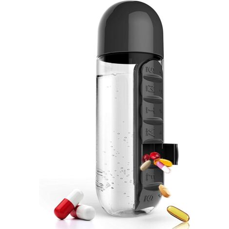 Boîte de rangement portable pour bouteilles et pilules de voyage de 7 jours (noir),