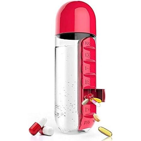 Boîte de rangement portable pour bouteilles et pilules de voyage de 7 jours (rouge)