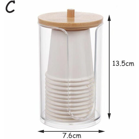 Boîte de rangement Pot de salle de bain Organisateur de maquillage Porte-tampon rond en coton Boîte de coton-tige Distributeur de support Qtip avec couvercle en bambou C