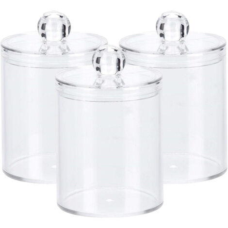 Boîte de rangement pour 3 petits cotons-tiges, pot de rangement cosmétique transparent de 280 ml, boîte de rangement pour salle de bain