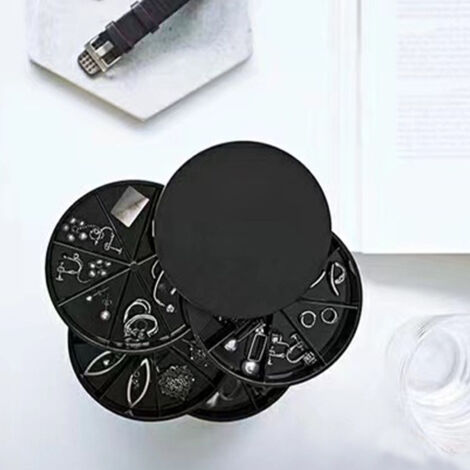 Boîte de rangement pour bijoux - Grande capacité - Multi compartiments - Velvet anti-poussière - Organisateur pour colliers, boucles d'oreilles, bagues - Noir - ABS - 221g