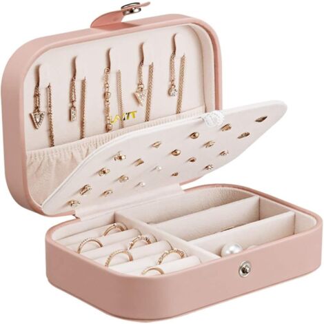 Boîte de rangement pour boîte à bijoux en cuir PU (rose),
