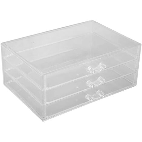 Boîte de rangement pour boucles d'oreilles, boîte à bijoux en acrylique transparent antirouille avec 3 tiroirs pour bijoux et rouges à lèvres