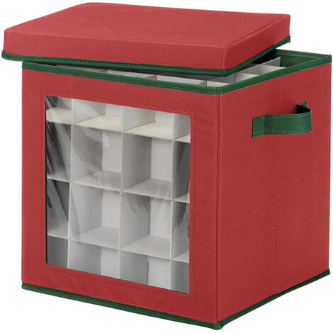 Boîte de rangement pour boules de Noël, boîte exquise, peut contenir 64 boules de Noël, hauteur x largeur x profondeur : 30 x 30 x 30 cm, rouge et verte.