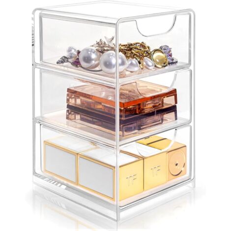 Boîte De Rangement Pour Bureau - Transparente Avec Tiroir - Pour Fournitures De Bureau Et Bijoux - 3 x 3,5 x 5 Pouces - 1 Pièce