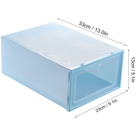 Boîte de rangement pour chaussures transparente et épaisse, organisateur antidéversement 45°, avec système de superposition encastrée, modèle 33x23x13cm bleu, en plastique de haute qualité, parfait po