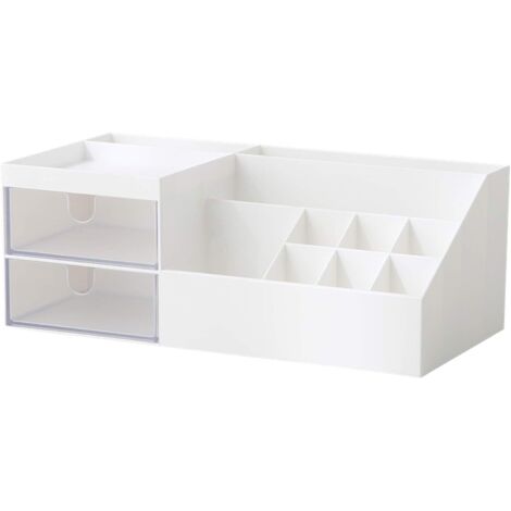 Boîte de rangement pour cosmétiques/maquillage, mini-rangement de bureau pour fournitures de bureau, comptoir de salle de bain ou commode, blanche