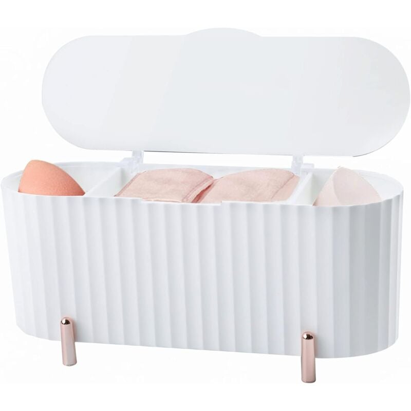 Boîte de Rangement pour Coton Tige, Distributeur de Coton Tige, 3 Compartiment Organiseur de Maquillage avec Couvercle, Convient de Table de