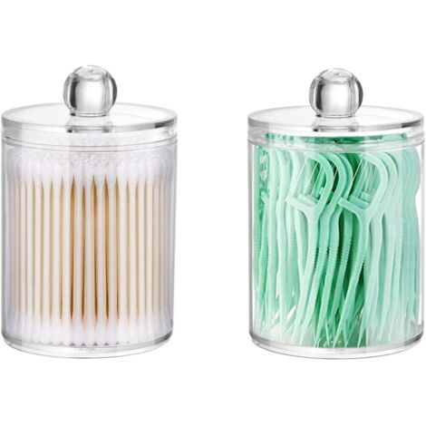 Boîte De Rangement Pour Coton-Tige - Pot Apothicaire Transparent En Plastique Avec Couvercle - Pour Salle De Bain Cuisine Bureau - 2 Pièces