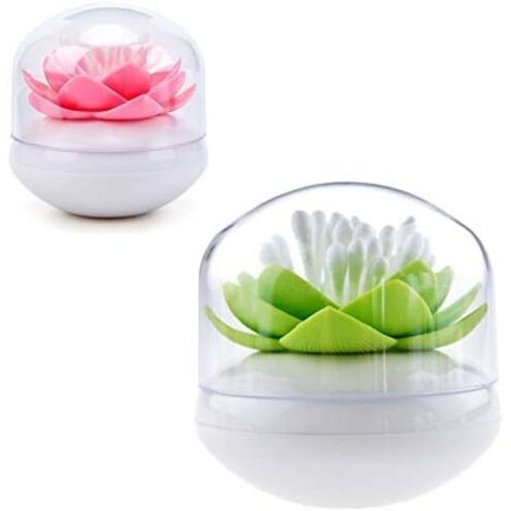Boîte de rangement pour cotons-tiges 2 PCS avec cache-poussière transparent (vert + rose)