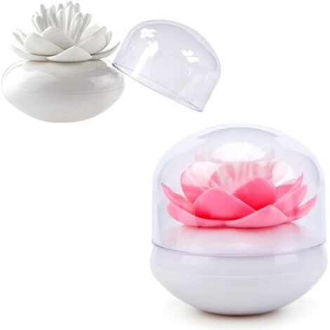 Boîte de rangement pour cotons-tiges 2 PCS avec couvercle anti-poussière transparent (rose + blanc)