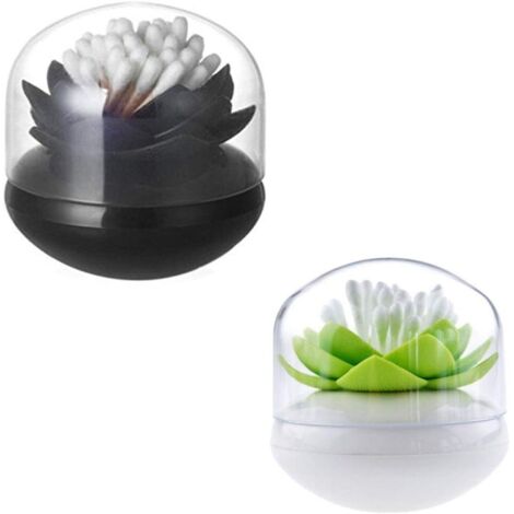 Boîte de rangement pour cotons-tiges 2 pièces avec couvercle anti-poussière transparent (vert + noir)