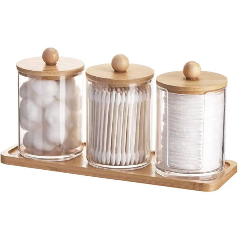 Boîte de rangement pour cotons-tiges et disques démaquillants, organisateur cosmétique salle de bain, 3 godets ronds avec support