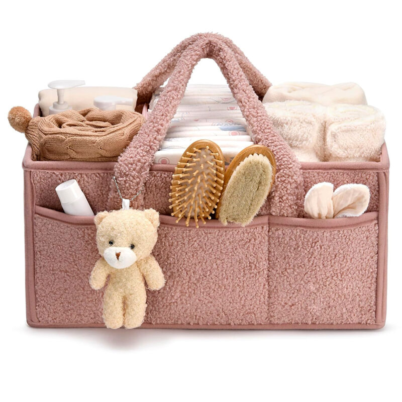 Boîte de rangement pour couches avec poignée, panier multifonctionnel pour ranger les produits de bébé, rose .