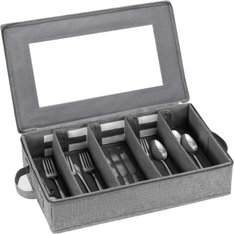 Boîte De Rangement Pour Couverts - Avec Séparateurs Réglables Et Fermeture Éclair - Pour Cuisine, Pique-Nique, Déménagement - Gris - 1 Pièce