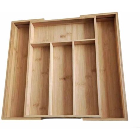 Boîte de rangement pour couverts en bambou, adaptée aux tiroirs, capacité de rangement extensible de 26 cm à 39 cm, support à couverts de cuisine, séparateur cuillère/fourchette.