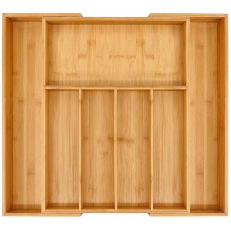 Boîte de rangement pour couverts en bambou, adaptée aux tiroirs, capacité de rangement extensible de 31,5 cm à 48 cm, support de rangement pour couverts de cuisine, séparateur cuillère/fourchette.
