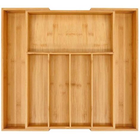 Boîte de rangement pour couverts en bambou, adaptée aux tiroirs, capacité de rangement extensible de 31,5 cm à 48 cm, support de rangement pour couverts de cuisine, séparateur cuillère/fourchette.