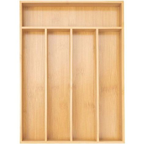 Boîte de rangement pour couverts, organiseur de tiroir de cuisine, organiseur de couverts en bambou, porte-couverts, boîte de rangement pour couverts, tiroir de rangement pour couverts (5 emplacements
