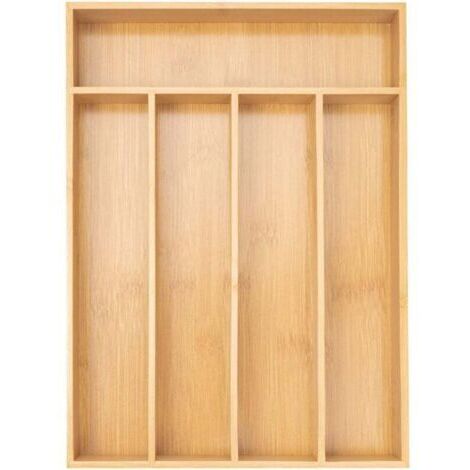 Boîte de rangement pour couverts, organiseur de tiroir de cuisine, organiseur de couverts en bambou, porte-couverts, boîte de rangement pour couverts, tiroir de rangement pour couverts (5 emplacements