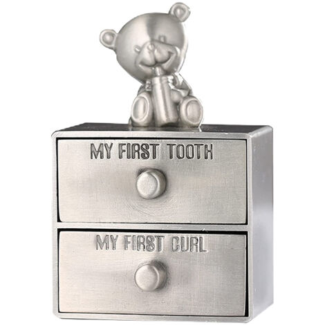 Boîte de rangement pour dents de bébé, porte-dents en alliage métallique, souvenir, ourson mignon, boîte pour première dent et première boucle de dent, 2 tiroirs, pour garçons et filles