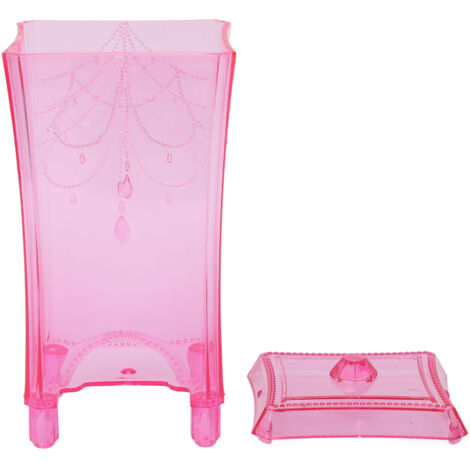 Boîte de Rangement pour Disques Démaquillants avec Ouverture par le Fond et Couvercle - Rose pour Salle de Bain