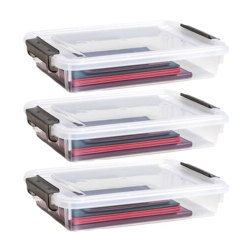 Boîte de Rangement pour Documents - 3 Pièces Range-Clear Avec Couvercle Transparent,Boîte de Rangement pour Fichiers de Bureau - pour Bureau Domicile École Fournitures Scolaires Papier