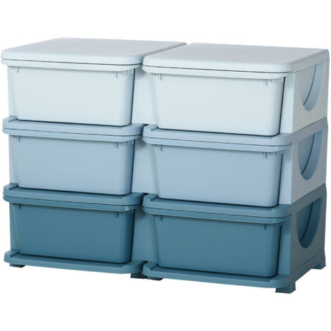 Boîte de rangement pour enfants, 3 tiroirs, bleu, coffre à jouets multi-usages