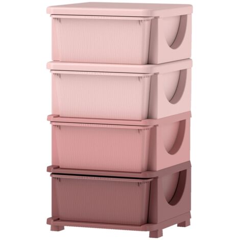 Boîte de rangement pour enfants, 4 tiroirs, bords arrondis, design surélevé, 37x37x76 cm, rose