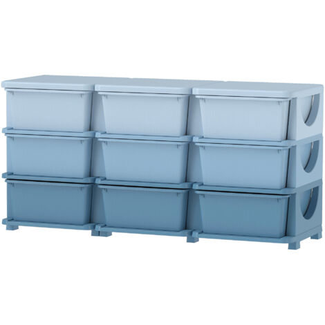 Boîte de rangement pour enfants, tiroir de rangement enfant, 9 tiroirs, bleu