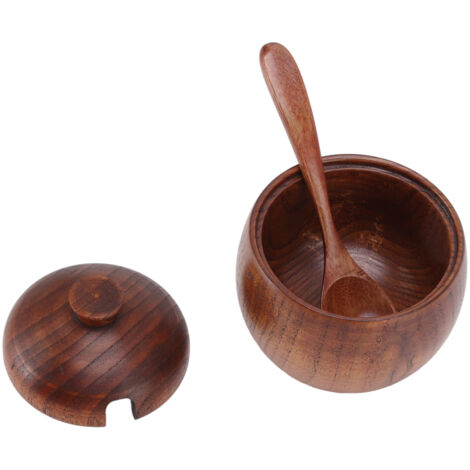 Boîte de Rangement pour Épices en Bois avec Cuillère et Couvercle, Récipient pour Sucre et Sel, Accessoire de Cuisine
