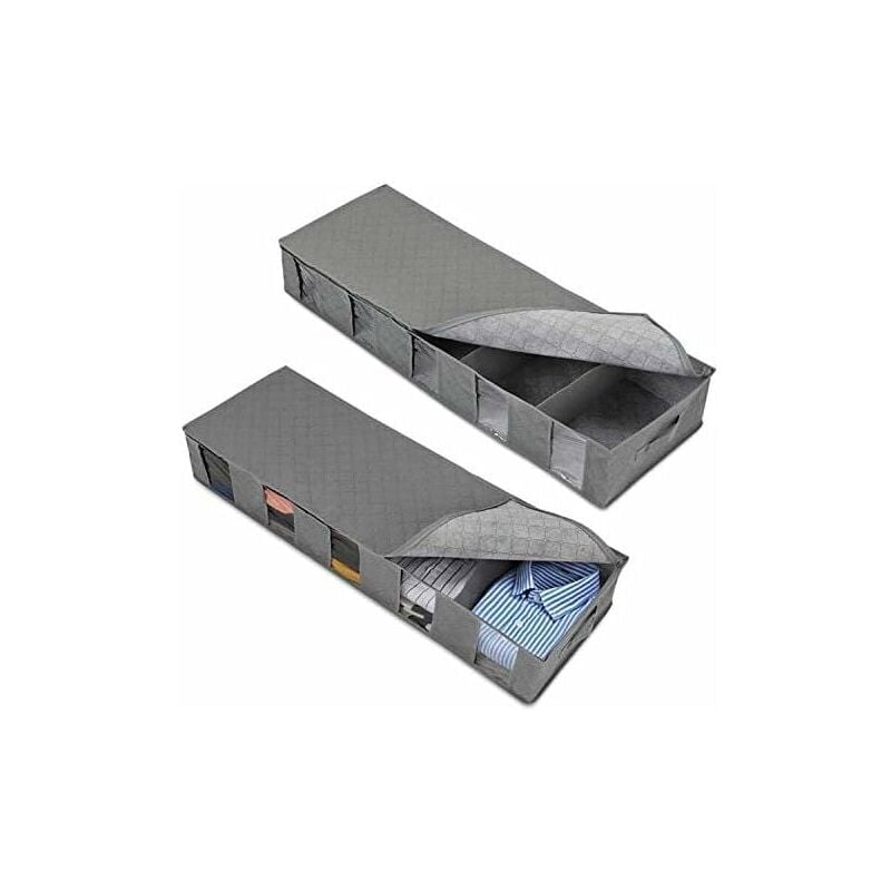 Boîte de rangement pour fond de lit non tissé Sac de rangement séparé anti-poussière 2PCS Gris 97 × 33 × 15 cm
