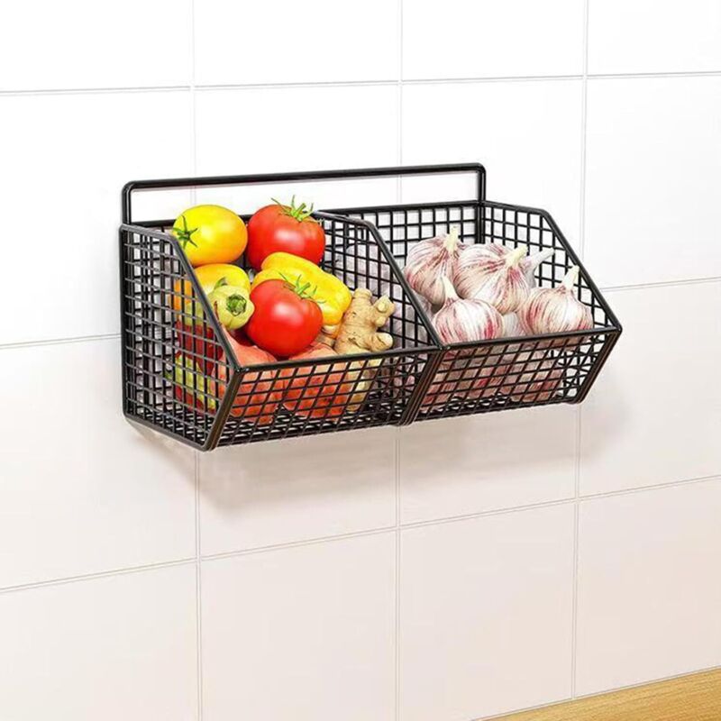 Boîte de rangement pour gingembre et ail, panier de rangement mural pour cuisine, étagère à épices murale, panier de rangement pour fruits et