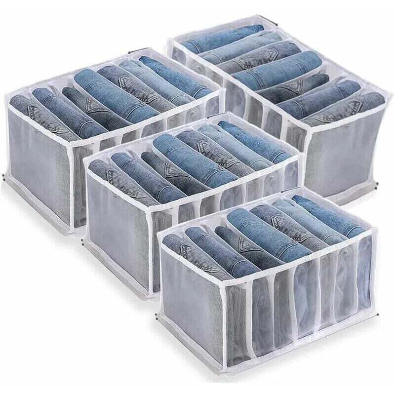 Boîte de Rangement pour Jeans,4 Pièces Organisateur de Garde-robe,Rangements Boîtes de Jeans,Boîte Séparation Maille Tiroir à Vêtements, pour