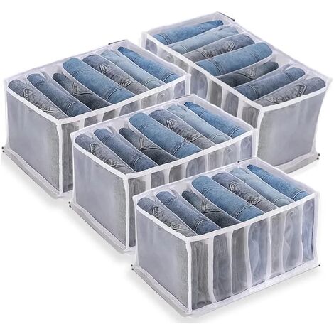 Boîte de Rangement pour Jeans,4 Pièces Organisateur de Garde-robe,Rangements Boîtes de Jeans,Boîte Séparation Maille Tiroir à Vêtements, pour Pantalons, Jeans, Pulls,T-Shirt,Pantalon,Chemises