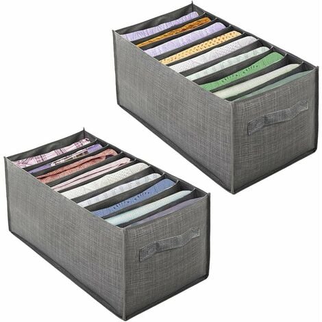 BRILLER Boîte de Rangement pour Jeans,T-Audace 2 pièces Jeans Organisateur de Tiroir, Organisateur de Tiroir Pliable, Organisateur de Vêtements Lavables avec Compartiments pour Jeans, Leggings, T-shirts