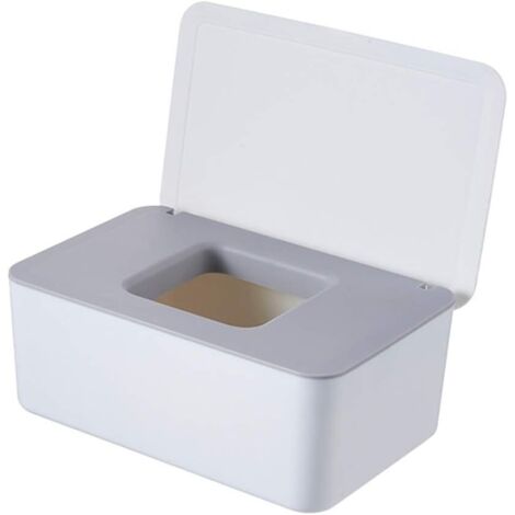 Boîte de rangement pour lingettes humides, distributeur de lingettes humides avec couvercle, boîte de lingettes humides pour couches pour bébé (gris blanc)